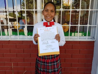 Ganadora. Andrea Mabel Aronia Ríos, de quinto año representará a San Pedro en Congreso de los Niños Difusores.