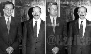 Montaje. La imagen de la izquierda es la foto original en donde Carlos Salinas junto a Otto Granados. La de la izquierda es la imagen que se ha compartido en redes sociales y la cual es falsa.