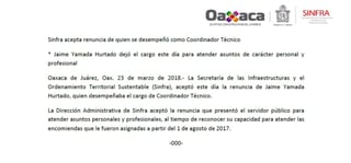 Luego de su detención, Sinfra emitió un comunicado en el que informó que Yamada Hurtado renunció a su cargo para atender asuntos personales y profesionales. (ARCHIVO)
