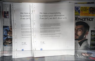 Aviso. El anuncio de Facebook también salió en The Sunday Times y The Sunday Telegraph. (EFE)