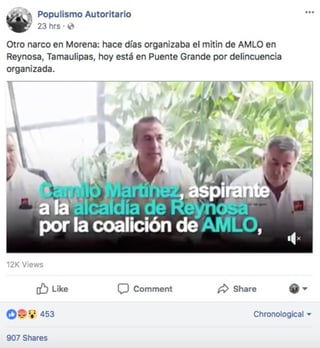 Viral. Camilo Martínez (Cen.) no es el candidato a la alcaldía de Reynosa por la coalición Juntos Haremos Historia.