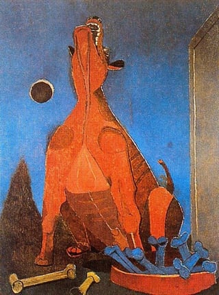 Perro aullando a la luna, creada en 1942, es la última gran obra de la celebrada serie de animales pintada por el artista oaxaqueño. (ESPECIAL)