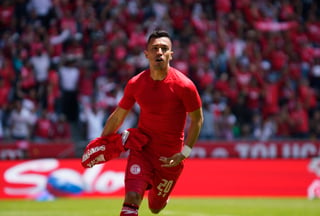 Fernando Uribe, en festejo del primer gol del Toluca durante el juego de vuelta de la semifinal del Torneo Clausura 2018. (Jam Media)