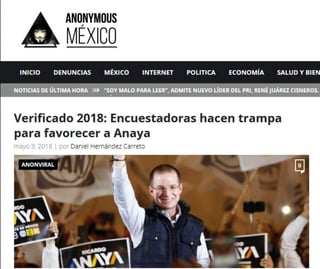 De acuerdo con la nota de Anonymous México, las encuestadoras restaron los porcentajes de intención de voto de Andrés Manuel López Obrador y José Antonio Meade y aumentaron el porcentaje a Ricardo Anaya. (ARCHIVO)