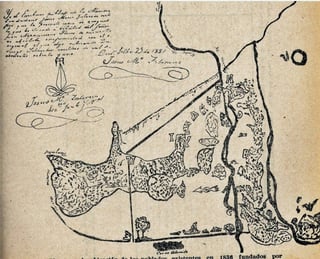 Plano de ubicación de lugares y personas existentes en 1836 en la hacienda de San Juan de Casta, adquirida por Juan Nepomuceno Flores.