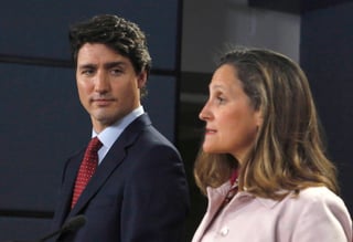 TLCAN. Justin Trudeau y Chrystia Freeland, de Canadá estiman que el escenario es complicado. (EFE)