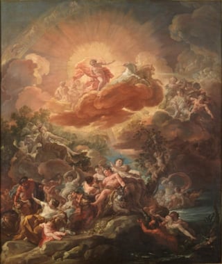 Este cuadro, cuya composición está basada en la mitología clásica grecolatina, es un boceto para el techo del Salón de Columnas del Palacio Real de Madrid, que fue pintado en 1762. (ESPECIAL)