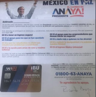 Prometen dinero. Ricardo Anaya promete entregar ese dinero si los mexicanos lo eligen presidente. (VERIFICADO 2018)