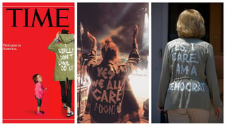 Reacciones. La portada de Time ya ocasionó una reacción de la Casa Blanca. En cuenta de Pearl Jam compartieron una fota de un mensaje en su chaqueta y una mujer caminó para almorzar con una chaqueta parecida a la que usó Melania Trump en la Convención Democrática de Texas.