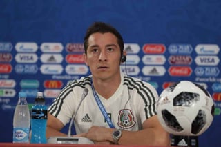 El jugador de la Selección Mexicana, Andrés Guardado, en conferencia de prensa, en el estadio Rostov. (El Universal)