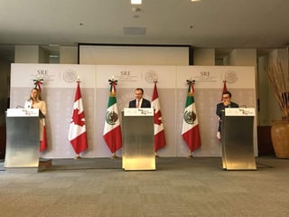 Esta mañana la ministra de Canadá, el canciller mexicana y el secretario de Economía sostuvieron un encuentro en la SRE. (ESPECIAL)