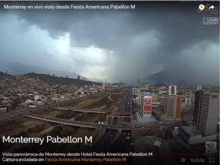Las zonas más afectadas por la lluvia fueron el centro y sur de Monterrey, así como los municipios de San Pedro y Santa Catarina, en la zona poniente del área metropolitana, además de Santiago, 30 kilómetros al sur de la capital nuevoleonesa. (TWITTER/ @webcamsdemexico)