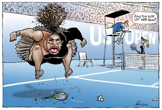 Caricatura de Serena Williams dibujada por Mark Knight, quien trabaja en el periódico Herald Sun de Melbourne, Australia. (AP)