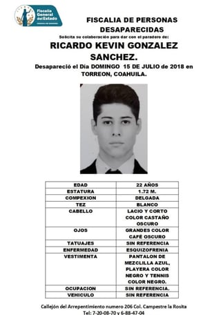 Buscan a joven desaparecido en Torreón