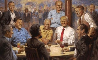 Donald Trump se mandó a hacer un cuadro con Nixon, Lincoln y Roosevelt. (ESPECIAL) 