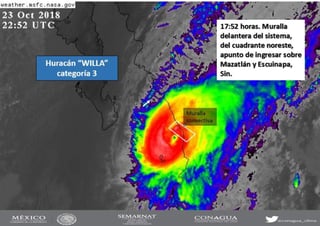 La parte delantera de Willa provocará tormentas fuertes a puntuales intensas y rachas fuertes de viento. (TWITTER)