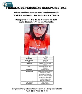 Búsqueda. La joven fue reportada como desaparecida por sus familiares desde el 19 de octubre. (EL SIGLO DE TORREÓN)