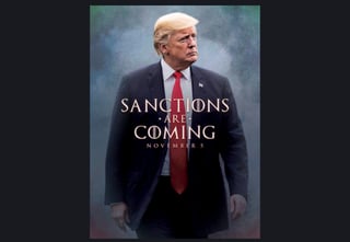 Publicó en su cuenta de Twitter una imagen, en la que se puede ver a Trump con semblante serio y gesto imponente, con un texto sobrescrito en una tipografía gótica similar a la de la popular serie. (AP)