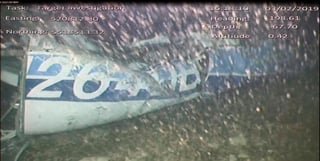 En esta imagen, publicada el 4 de febrero de 2019, por la agencia británica de investigación de accidentes aéreos, se muestra la parte trasera del fuselaje de la avioneta en la que viajaba el futbolista Emiliano Sala.