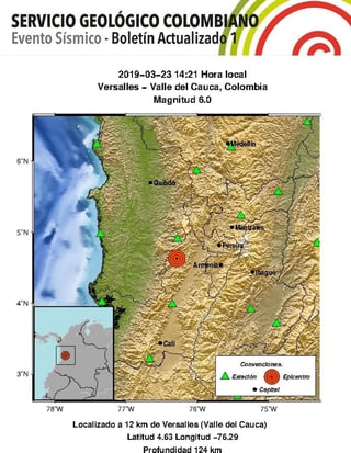 Epicentro del sismo de magnitud 6.0 que se registró ayer a 124 kilómetros de profundidad.