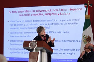 La titular de la Secretaría de Gobernación, Olga Sánchez Cordero, consideró que con el Plan de Desarrollo Integral presentado por la Comisión Económica para América Latina y el Caribe (Cepal), esta mañana, detonará el crecimiento en el sureste del país. (NOTIMEX)