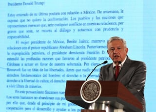 El día de ayer jueves López Obrador envió una misiva a Donald Trump, presidente de Estados Unidos, en la cual lo invitó al diálogo tras darse a conocer que ese país podría imponer un arancel del 5 por ciento a todos los productos mexicanos a partir del 10 de junio. (ARCHIVO)
