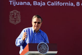 Marcelo Ebrard, titular de la Secretaría de Relaciones Exteriores, durante un mitin organizado por el Gobierno federal.