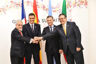 El titular de Relaciones Exteriores tuvo una reunión conjunta con los presidentes de Argentina, Mauricio Macri; de Chile, Sebastián Piñera, y de España, Pedro Sánchez. (NOTIMEX)