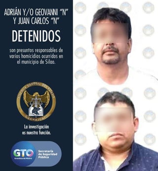 El fiscal identificó a uno de los detenidos como Juan Carlos 'N'; los detenidos son originarios de Sinaloa y Michoacán, y uno de ellos dice ser jefe de plaza en Silao y sus alrededores. (ESPECIAL)
