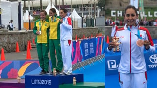 Cecilia Gabriel Pérez se adjudicó la medalla de bronce en la prueba de triatlón de los Juegos Panamericanos Lima 2019, en donde las brasileñas Lusia Baptista y Vittoria Lopes realizaron el 1-2. (ESPECIAL)