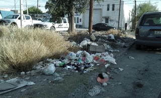 Vecinos siguen arrojando basura, lo que, aunado a la maleza, impide el paso peatonal por el lugar. (EL SIGLO DE TORREÓN)