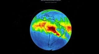La Nasa muestra el monóxido de carbono asociado con incendios de la región amazónica en Brasil.