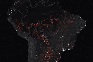 Fotografía de la NASA donde se muestra la zona afectada de la región amazónica por el fuego.