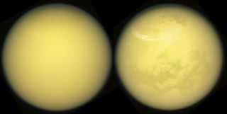 Los aparentes lagos de agua en Titán, la luna mayor del planeta Saturno, pueden ser en realidad gases depositados en cuencas formadas por explosiones de cráteres que están en estado líquido, según un estudio. (ARCHIVO)