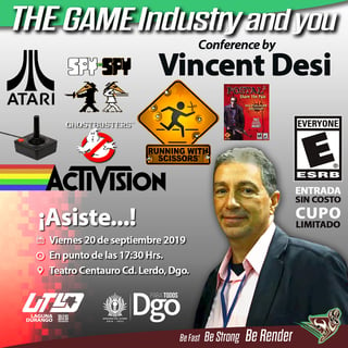 Vince Desi impartirá una conferencia acerca de 'La industria del videojuego y tú', en el teatro Centauro. (EL SIGLO DE TORREÓN)