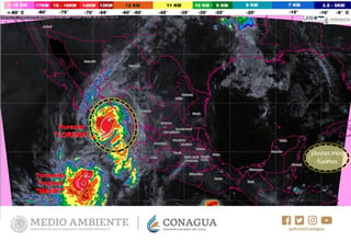 El Servicio Meteorológico Nacional (SMN) informó que la Tormenta Tropical 'Mario' se fortalece un poco y se localiza al sur de la Península de Baja California. (TWITTER)