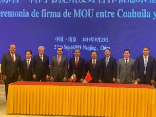 Miguel Riquelme Solís celebró que Jiangsu esté interesado en las oportunidades que ofrece Coahuila para el desarrollo industrial. (CORTESÍA)