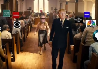 El video muestra una escena, al parecer de la película 'Kingsman: The Secret Service', con la cara de Trump superpuesta al actor. (ESPECIAL)