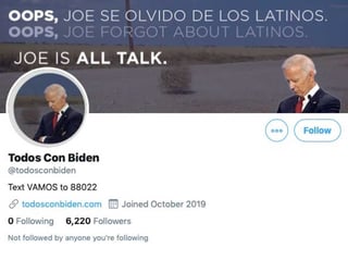 La campaña de Trump compró el dominio de internet 'Todos con Biden', para burlarse de la iniciativa latina de Joe Biden. (ESPECIAL)