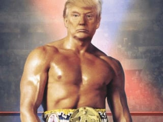 En la imagen se ve la cara de Trump sobre un cuerpo de boxeador musculoso, laureado con un cinturón de campeón, con los colores blanco, rojo y azul, los de la bandera del país, y con guantes. (TWITTER)