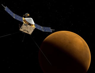 Las repetidas incursiones de la sonda espacial estadounidense MAVEN en la parte superior de la atmósfera de Marte ha permitido que los científicos tracen un mapa sin precedentes de los vientos sobre la superficie del planeta rojo. (ARCHIVO) 