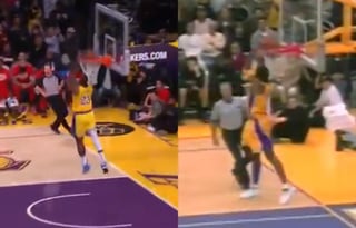Los Angeles Lakers y la NBA compartieron la jugada que realizó Lebrón, mostrando las similitudes entre ambos.  (ESPECIAL)