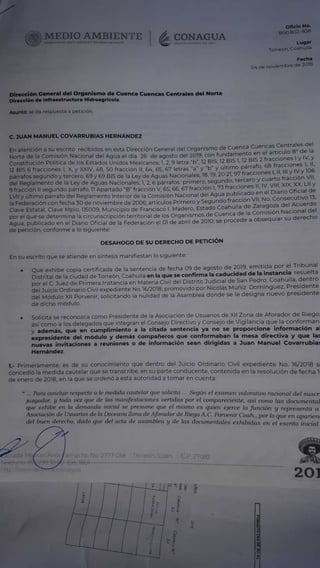 La Conagua reconoce como presidente del Módulo de Riego 12 a Juan Manuel Covarrubias. (EL SIGLO DE TORREÓN) 