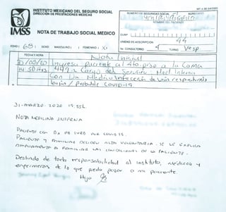 A este medio de comunicación llegó un documento del IMSS en el cual se expone que el paciente era sospechoso a COVID-19. (EL SIGLO DE TORREÓN) 