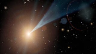 Un equipo internacional de científicos detectó de forma inequívoca un blázar, que es un tipo particular de núcleo activo de galaxia con un agujero negro supermasivo central y que está formado por la fusión de dos galaxias. (ARCHIVO) 