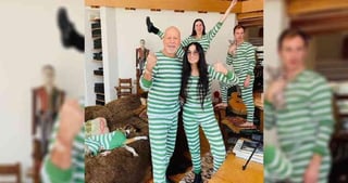  Demi Moore y Bruce Willis llamaron la atención al subir a sus redes sociales una fotografía de ellos con sus hijas, vestidos con pijamas a rayas verdes, diciendo que estaban compartiendo el confinamiento por COVID-19. (ESPECIAL)