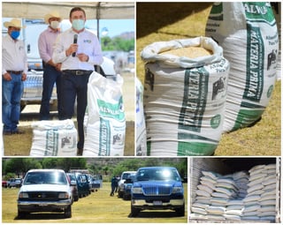 El gobernador José Rosas Aispuro Torres mantiene la entrega de suplemento alimenticio para ganado bovino. (CORTESÍA) 
