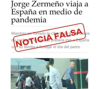 En diversas cuentas de Facebook y Twitter se divulgó una imagen en la que se daba cuenta de un supuesto viaje que realizaba el propio alcalde Zermeño a España 'en medio de la pandemia'. (ESPECIAL)