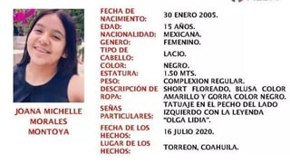 Familiares de una adolescente de 15 años de edad, originaria de Torreón solicitan la colaboración de la ciudadanía para su localización. (ARCHIVO)