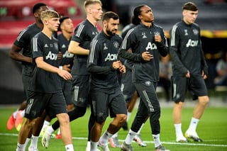 Jugadores del Manchester United en un entrenamiento previo al duelo frente al Copenhague. (EFE)